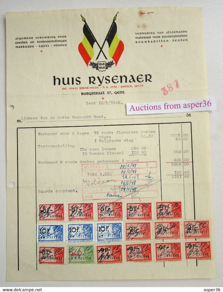 Verhuring Materiaal Feestelijkheden, Huis Rysenaer, Burgstraat, Gent 1948 - 1900 – 1949