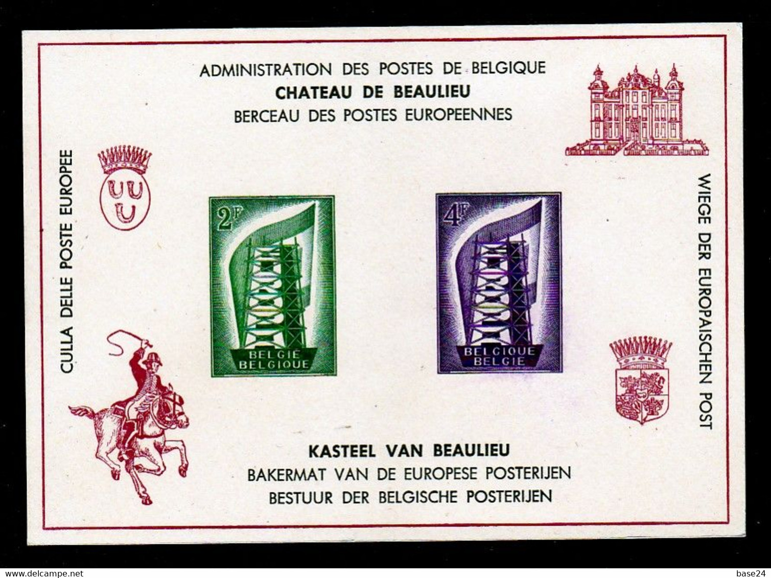 1956 Belgio Belgium EUROPA CEPT EUROPE Chateau De Beaulieu Su Cartoncino Nuovo, Castello Beaulieu Castle Card - 1956