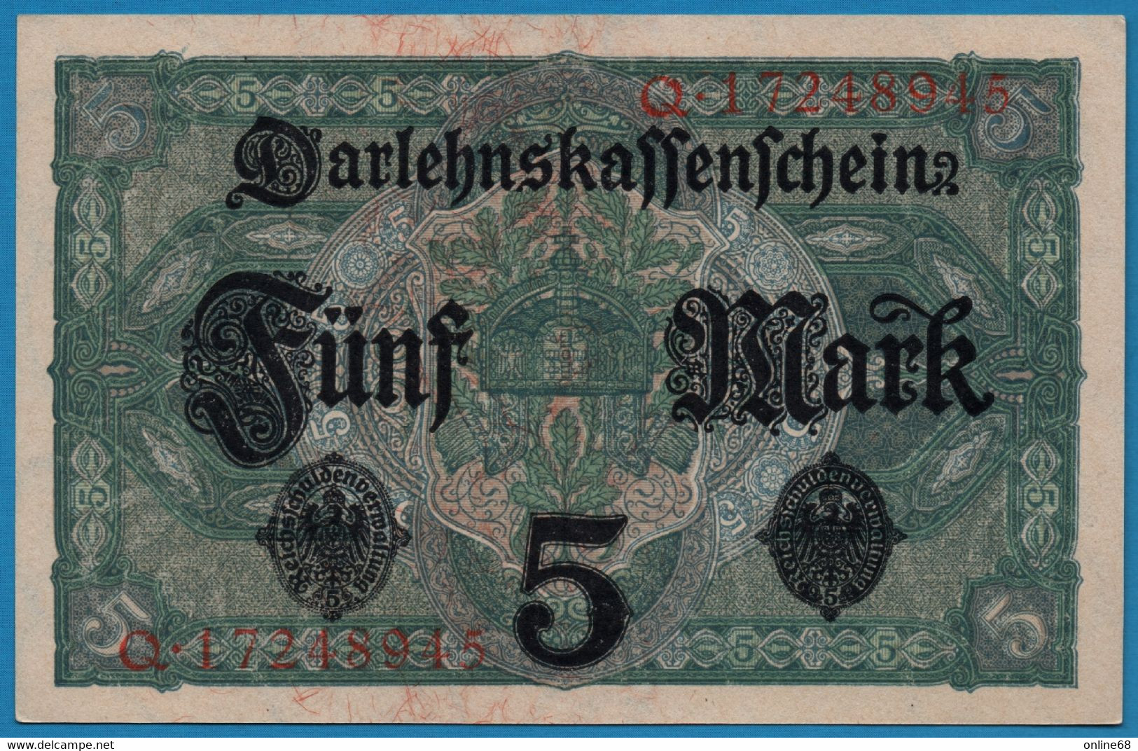 DEUTSCHES REICH 5 MARK 01.08.1917 # Q.17248945 P# 56b DARLEHENSKASSENSCHEINE - 5 Mark