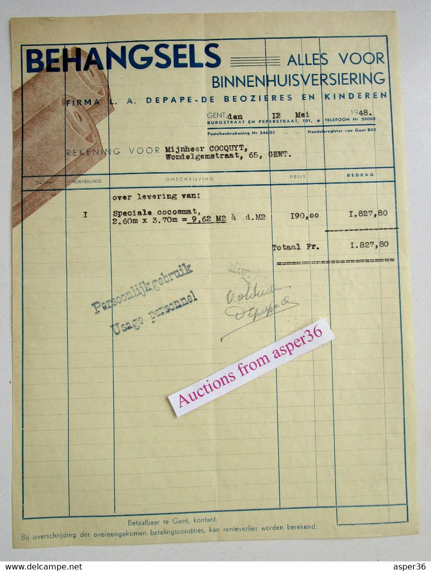 Behangsel, Firma L.A. Depape-De Beozieres En Kinderen, Burgstraat & Peperstraat, Gent 1948 - 1900 – 1949