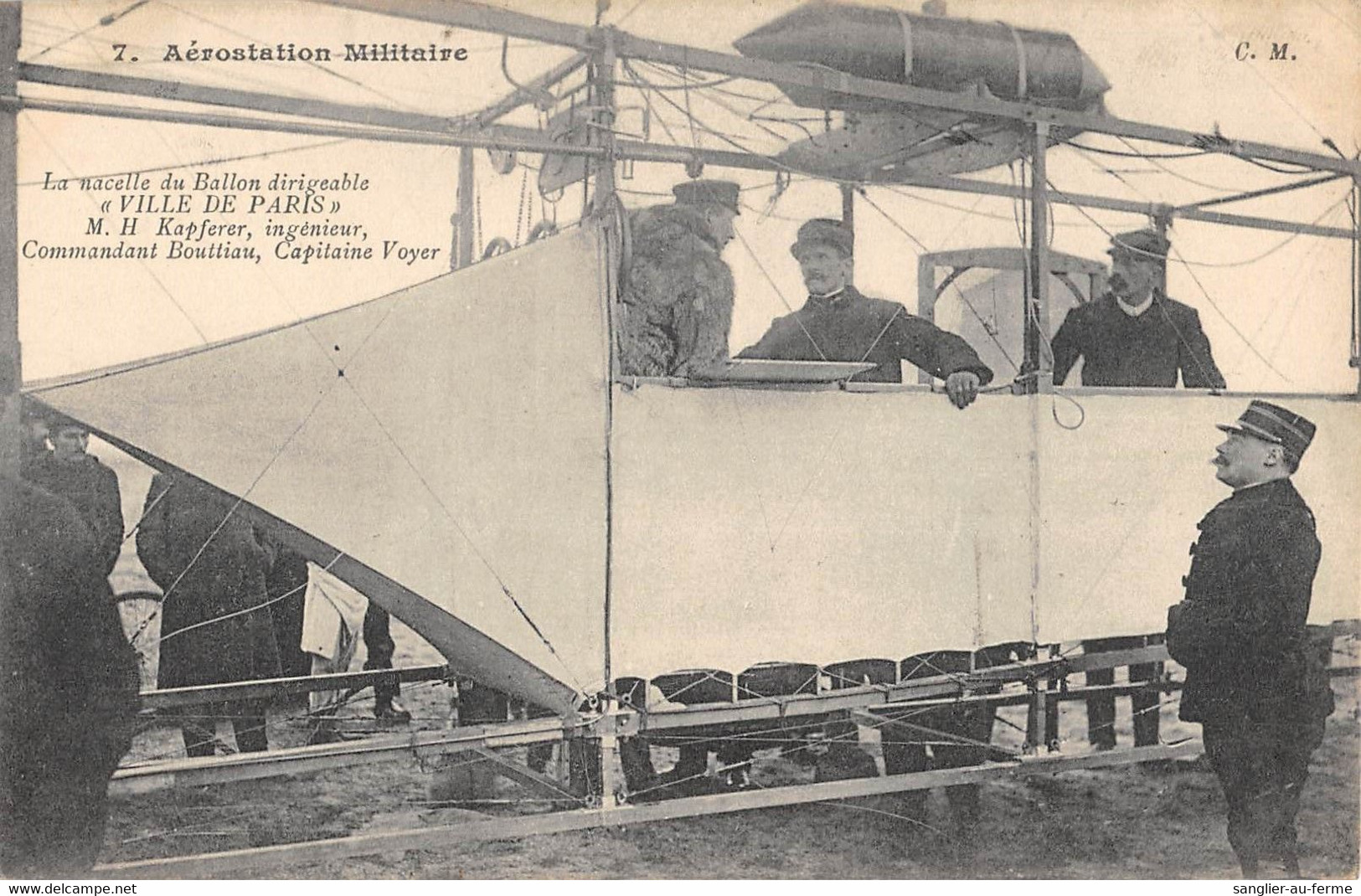 CPA AVIATION AEROSTATION MILITAIRE LA NACELLE DU BALLON DIRIGEABLE VILLE DE PARIS M.H.KAPFERER COMMANDANT BOUTTIAU VOYER - Zeppeline