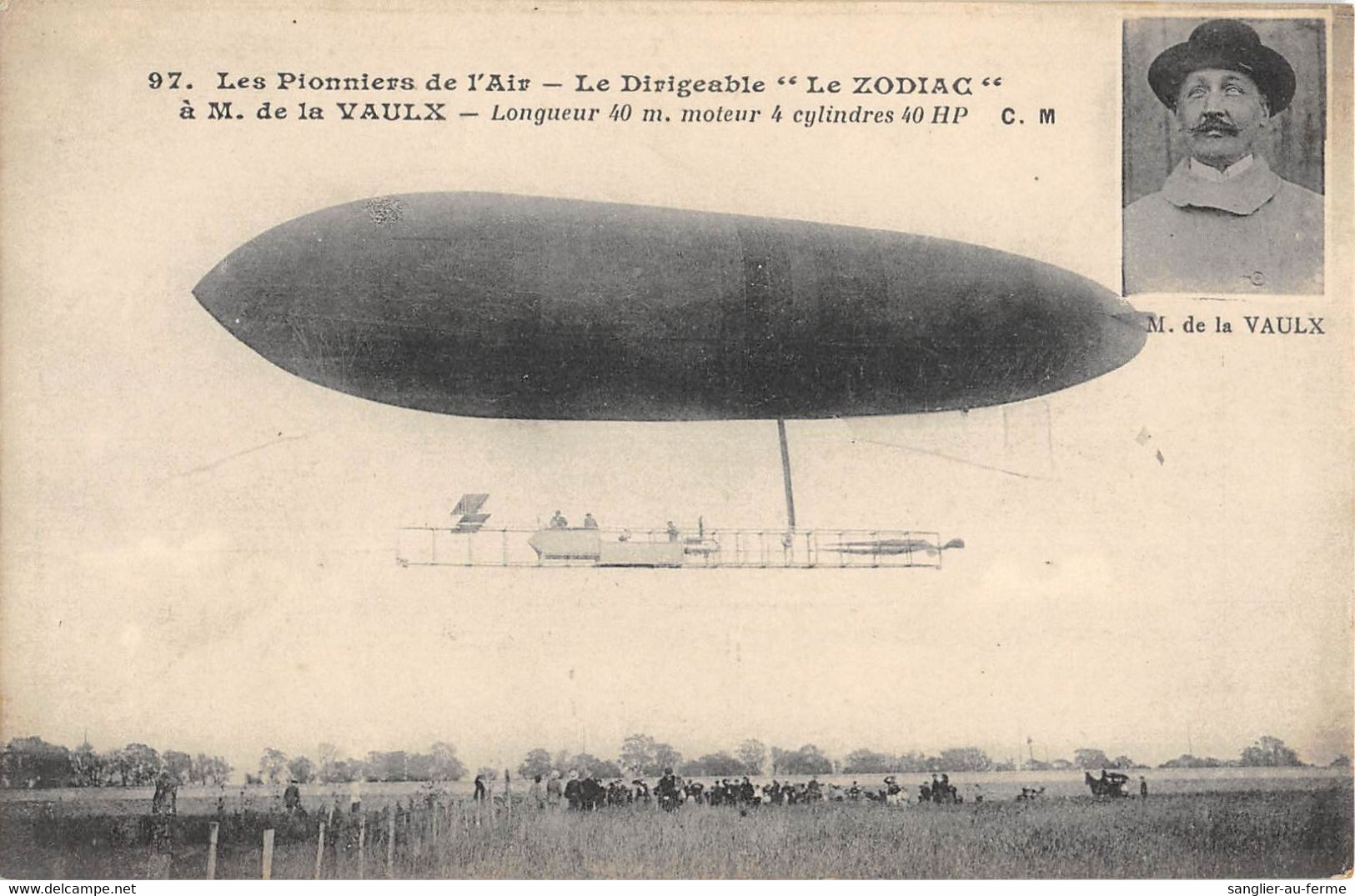 CPA AVIATION LES PIONNIERS DE L'AIR LE DIRIGEABLE LE ZODIAC A M.DE LA VAUX - Airships