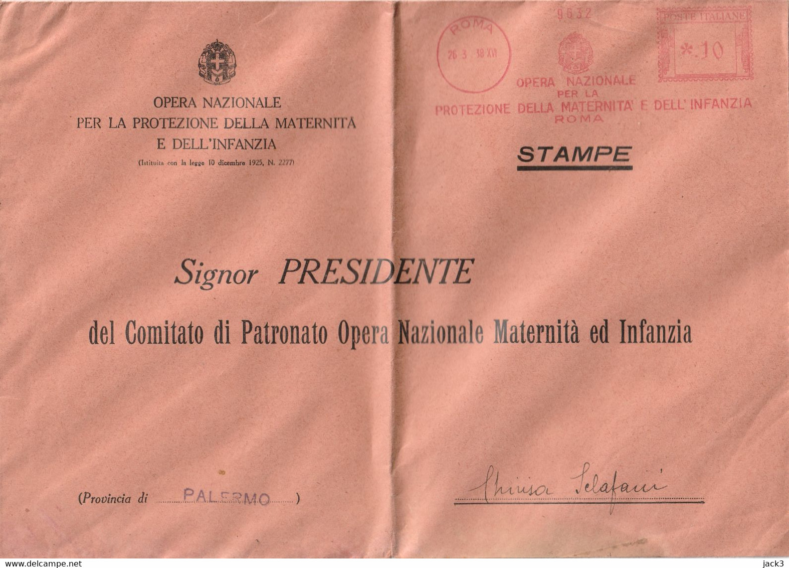 AFFRANCATURA MECCANICA ROSSA - Regno - Protez. Della Maternita' E Dell'Infanzia - Roma - Franking Machines (EMA)