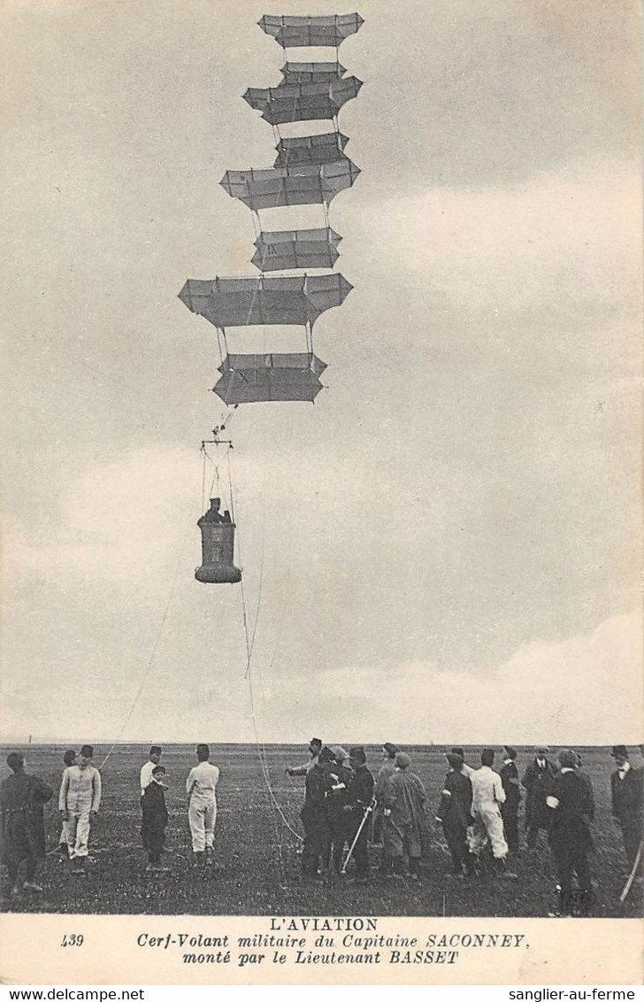 CPA AVIATION L'AVIATION CERF VOLANT MILITAIRE DU CAPITAINE SACONNEY MONTE PAR LE LIEUTENANT BASSET - ....-1914: Précurseurs