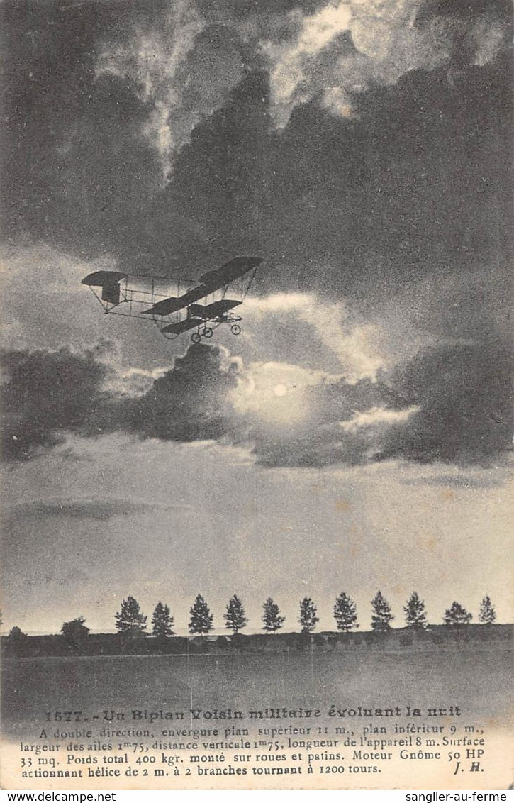 CPA AVIATION UN BIPLAN VOISIN MILITAIRE EVOLUANT LA NUIT - ....-1914: Précurseurs