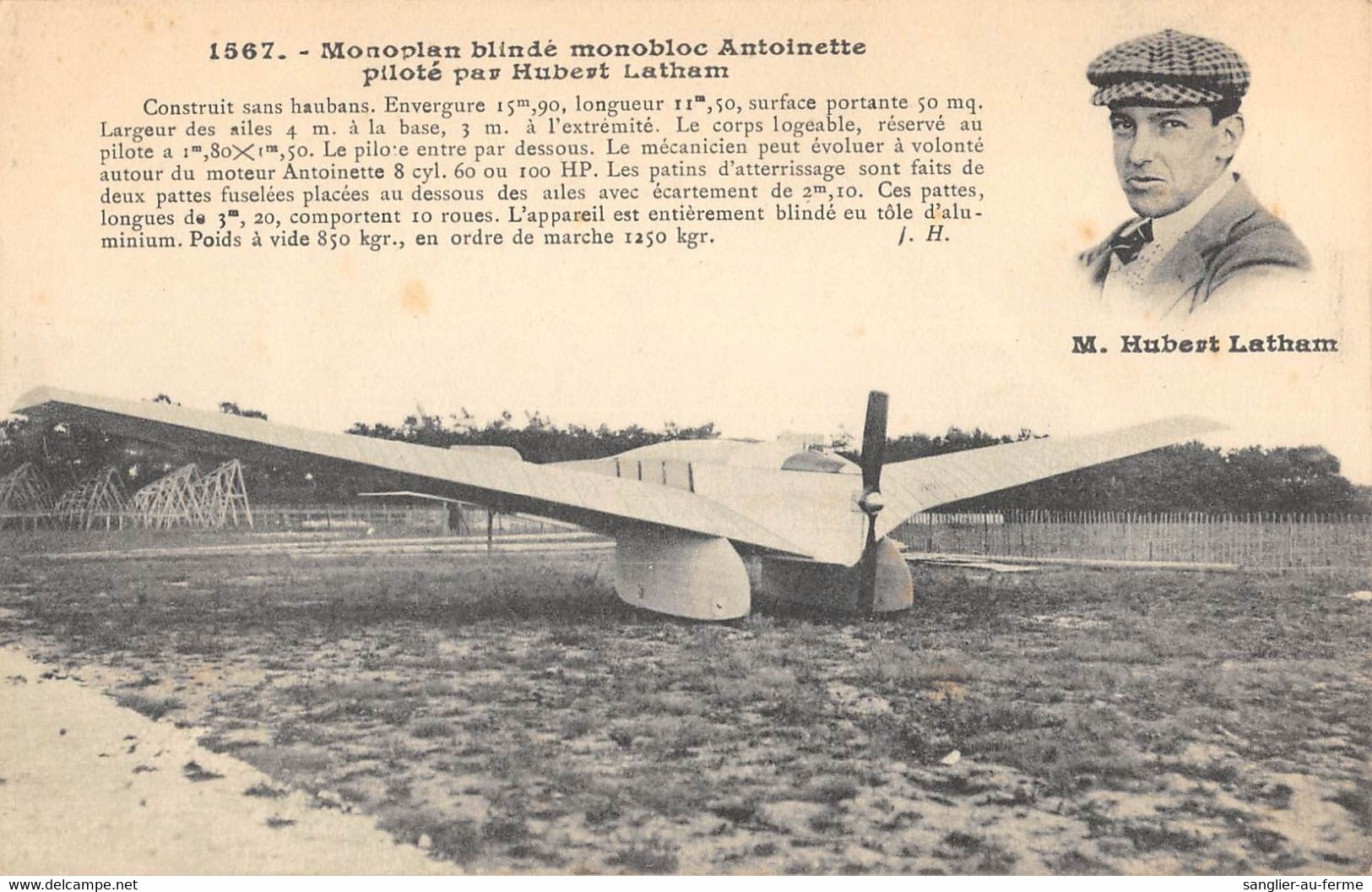 CPA AVIATION MONOPLAN BLINDE MONOBLOC ANTOINETTE PILOTE PAR HUBERT LATHAM - ....-1914: Précurseurs