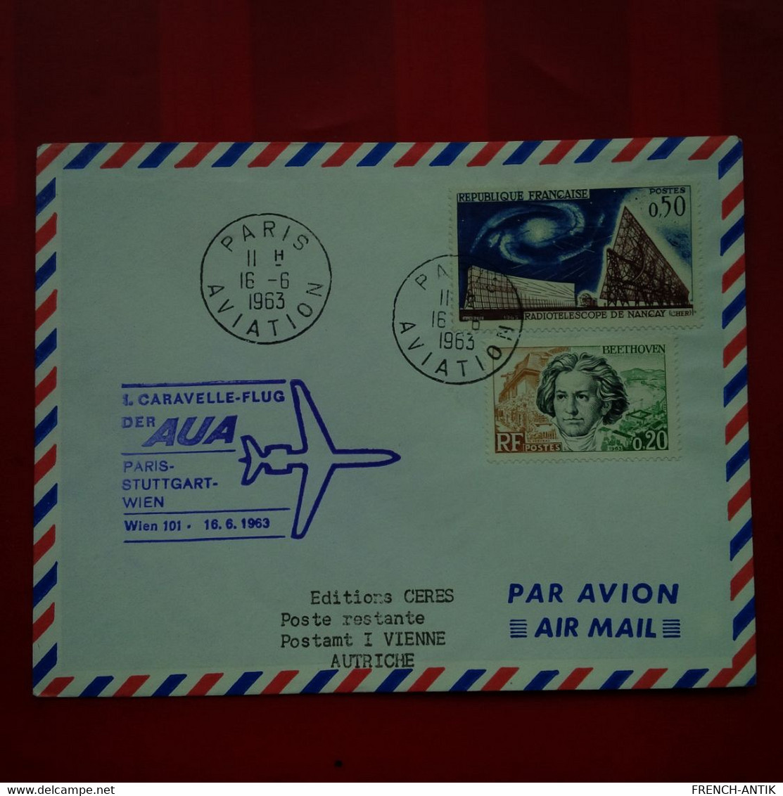 LETTRE CACHET PARIS AVIATION POUR VIENNE AUTRICHE POSTE RESTANTE - Covers & Documents