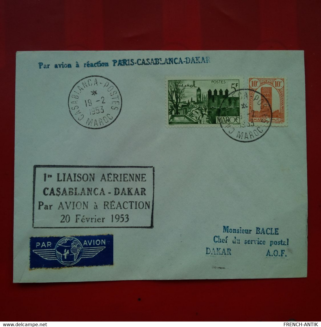 LETTRE PAR AVION A REACTION PARIS CASABLANCA DAKAR 1ERE LIAISON AERIENNE PARIS DAKAR 1953 - Covers & Documents