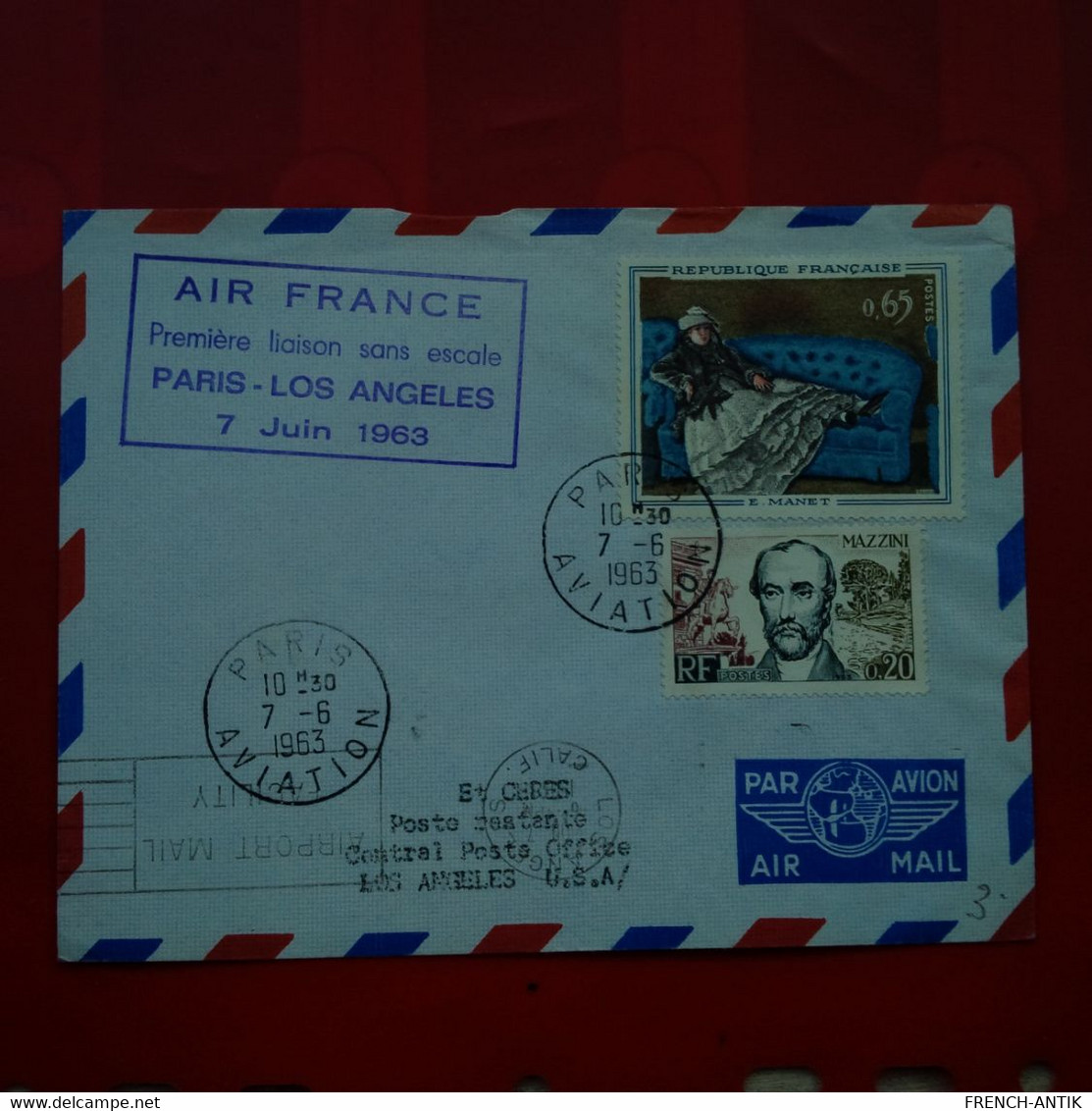 LETTRE 1ERE LIAISON SANS ESCALE PARIS LOS ANGELES 1963 - Covers & Documents