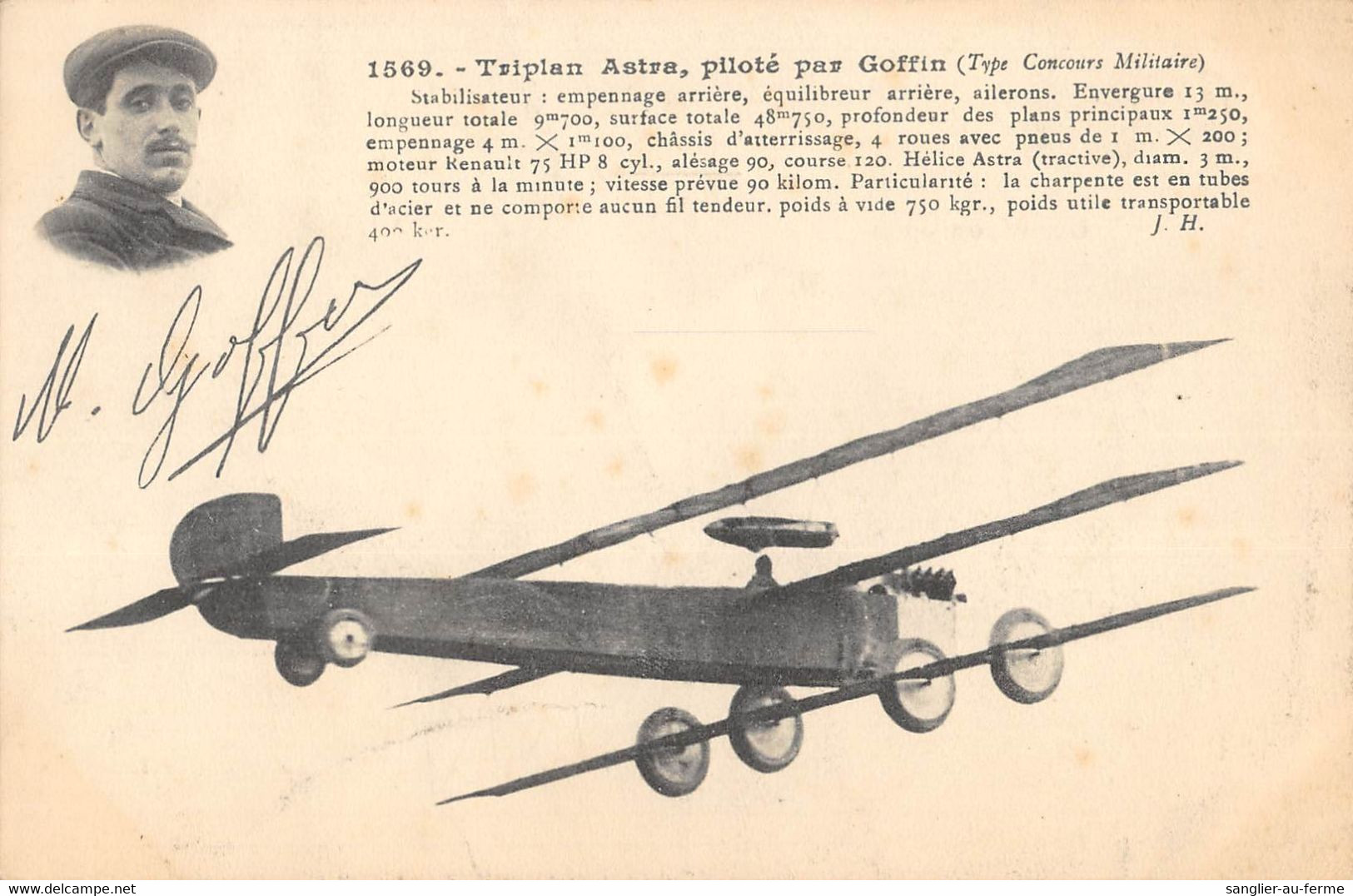 CPA AVIATION TRIPLAN ASTRA PILOTE PAR GOFFIN - ....-1914: Précurseurs