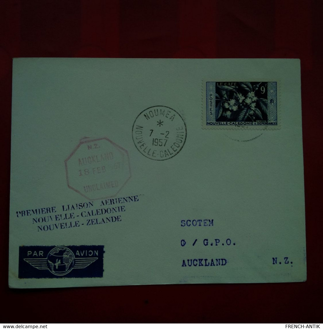 LETTRE NOUMEA PREMIERE LIAISON AERIENNE NOUVELLE CALEDONIE NOUVELLE ZELANDE 1957 - Brieven En Documenten