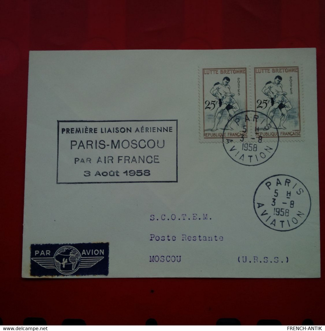 LETTRE PARIS MOSCOU PREMIERE LIAISON AERIENNE PAR AIR FRANCE 1958 - Lettres & Documents