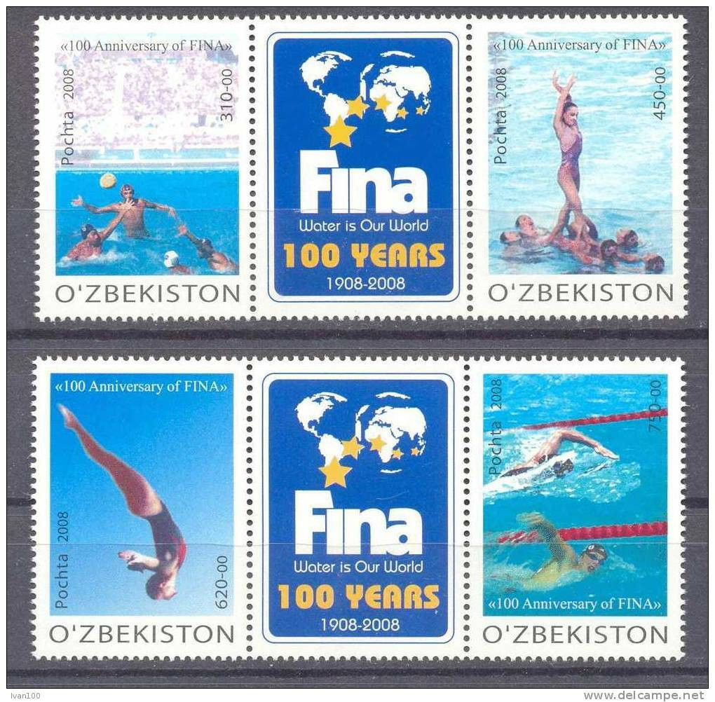 2008. Uzbekistan, Water Sports, 4v + 2 Labels,   Mint/** - Ouzbékistan