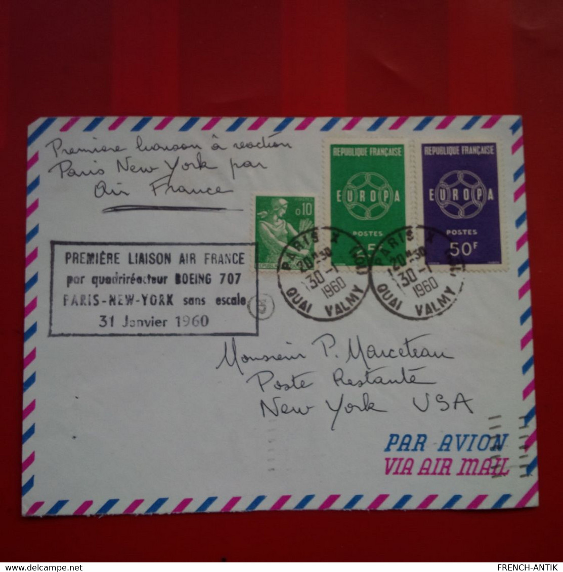 LETTRE PREMIERE LIAISON PARIS  NEW YORK SANS ESCALE PAR QUADRIREACTEUR BOEING 707 - Storia Postale