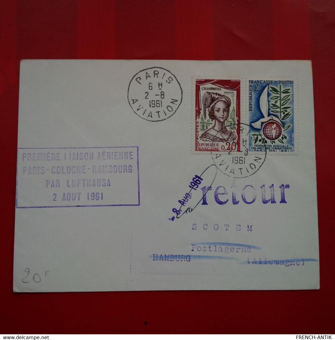 LETTRE PREMIERE LIAISON AERIENNE PARIS COLOGNE HAMBOURG PAR LUFTHANSA 1961 - Cartas & Documentos