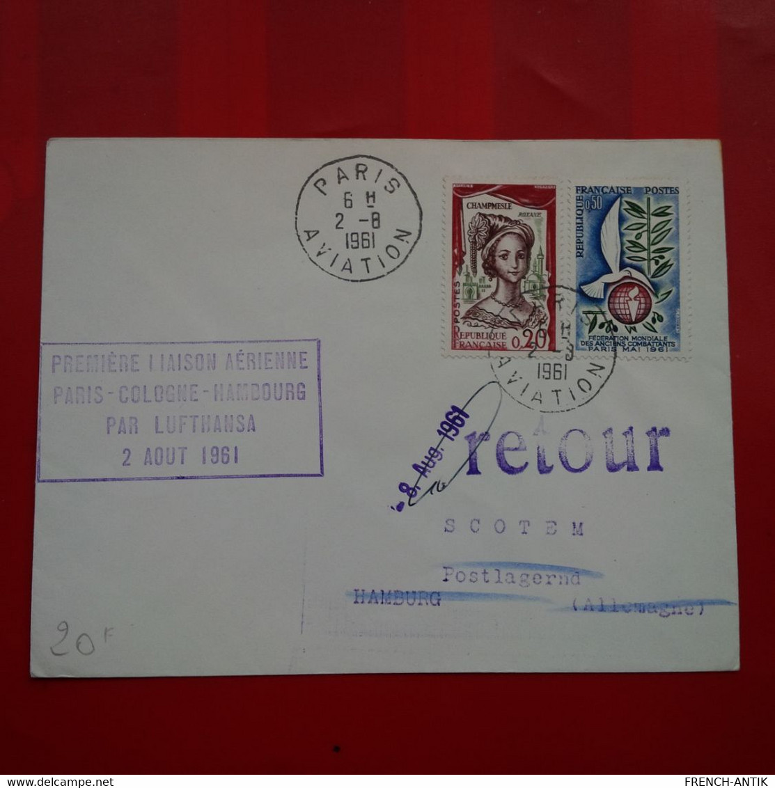 LETTRE PREMIERE LIAISON AERIENNE PARIS COLOGNE HAMBOURG PAR LUFTHANSA 1961 - Covers & Documents