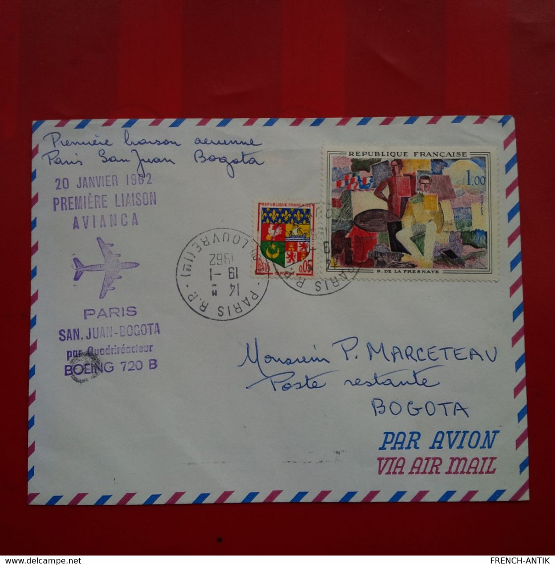 LETTRE PREMIERE LIAISON AVIANCA PARIS SAN JUAN BOGOTA BOEING 720 B - Storia Postale