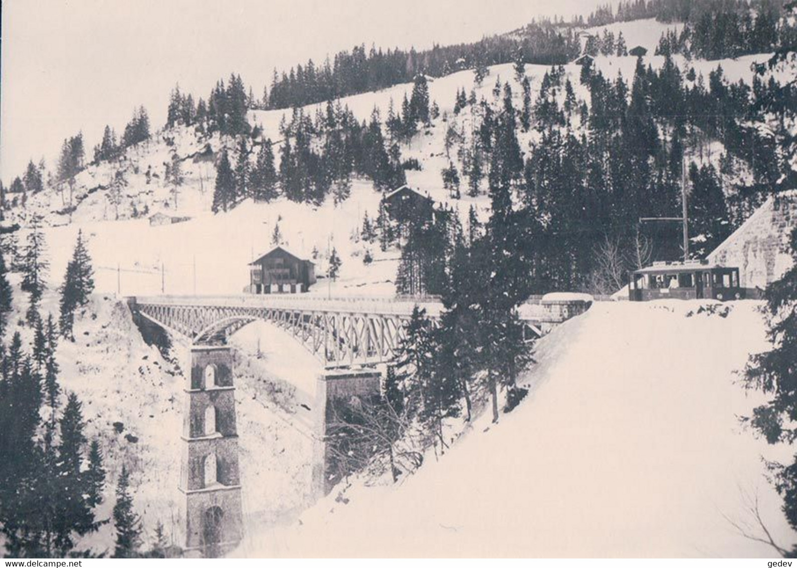 Chemin De Fer Suisse Bex-Villars-Bretaye, Train Sur Le Viaduc De La Gryonne, Photo 1914 Retirage, BVA BVB 159.9 - Villars-les-Moines