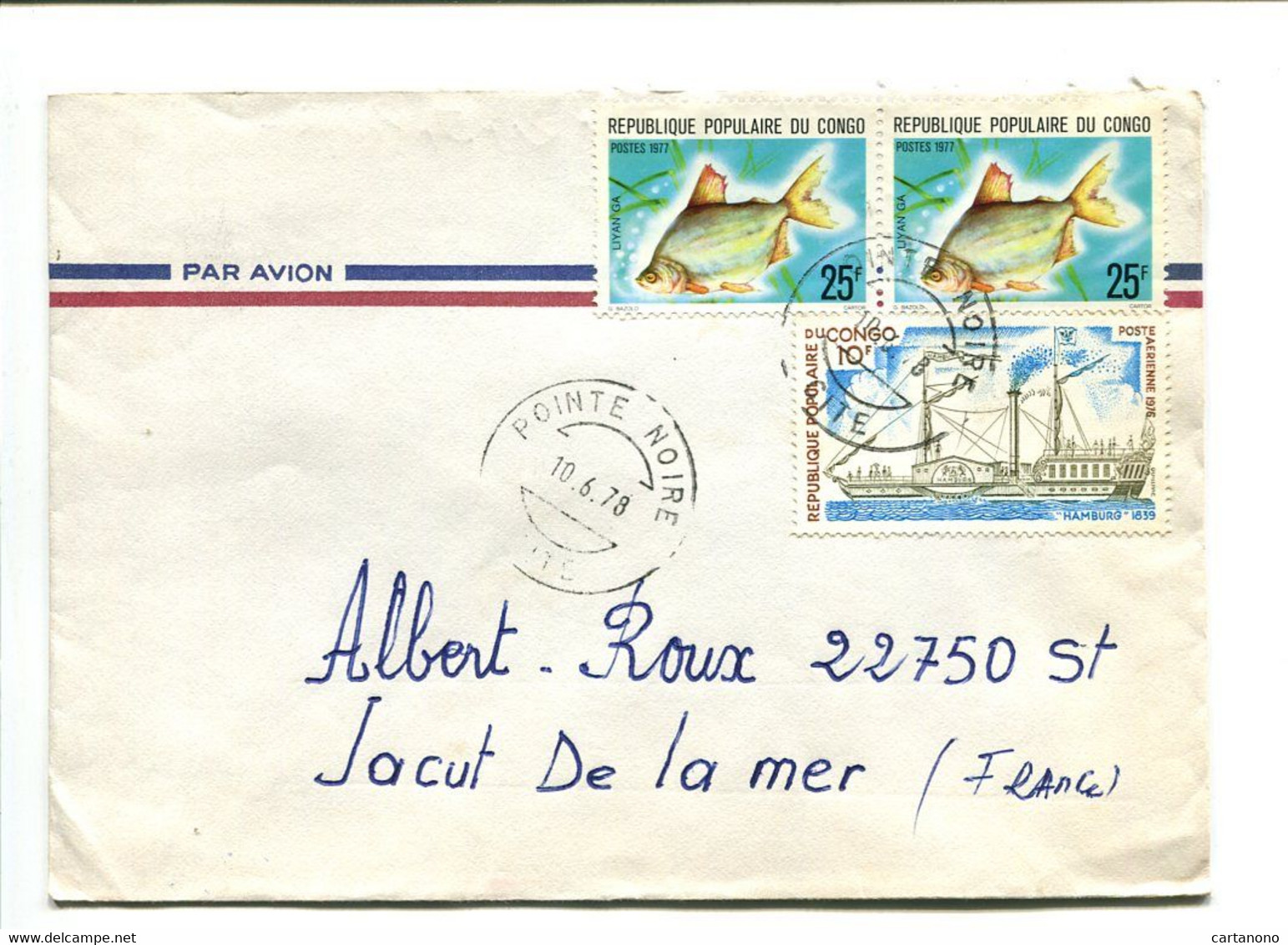 CONGO Pointe Noire 1978 - Affranchissement Sur Lettre Par Avion - Poisson / Bateau - Sonstige & Ohne Zuordnung