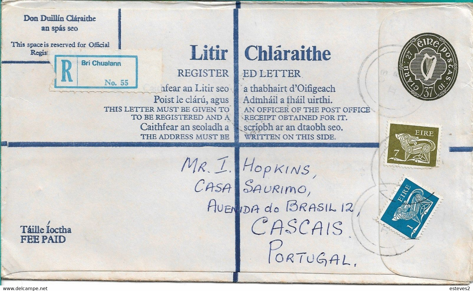 Ireland , Eire , 1980 , Stationery 37 P ,  Registration Label Bri Chualan  Nº 55 - Enteros Postales