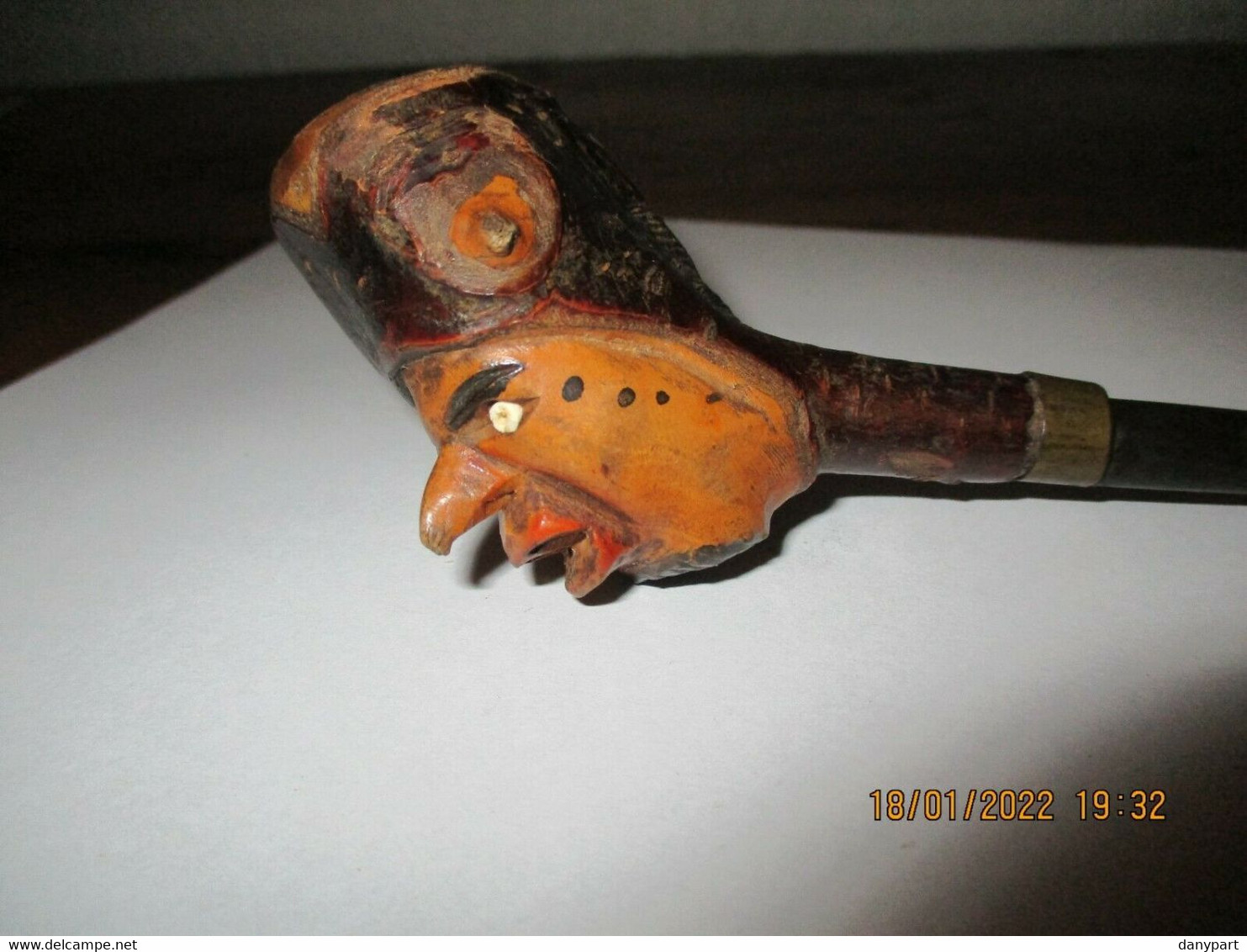 TRES RARE PIPE ANCIENNE EN BOIS SCULPTE PEINT XIX° SOLDAT D'EMPIRE GROGNARD ? OU TRAVAIL DE POILU WW1 ? - Sonstige & Ohne Zuordnung