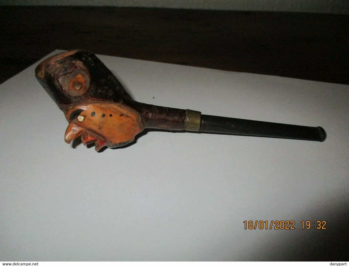 TRES RARE PIPE ANCIENNE EN BOIS SCULPTE PEINT XIX° SOLDAT D'EMPIRE GROGNARD ? OU TRAVAIL DE POILU WW1 ? - Otros & Sin Clasificación