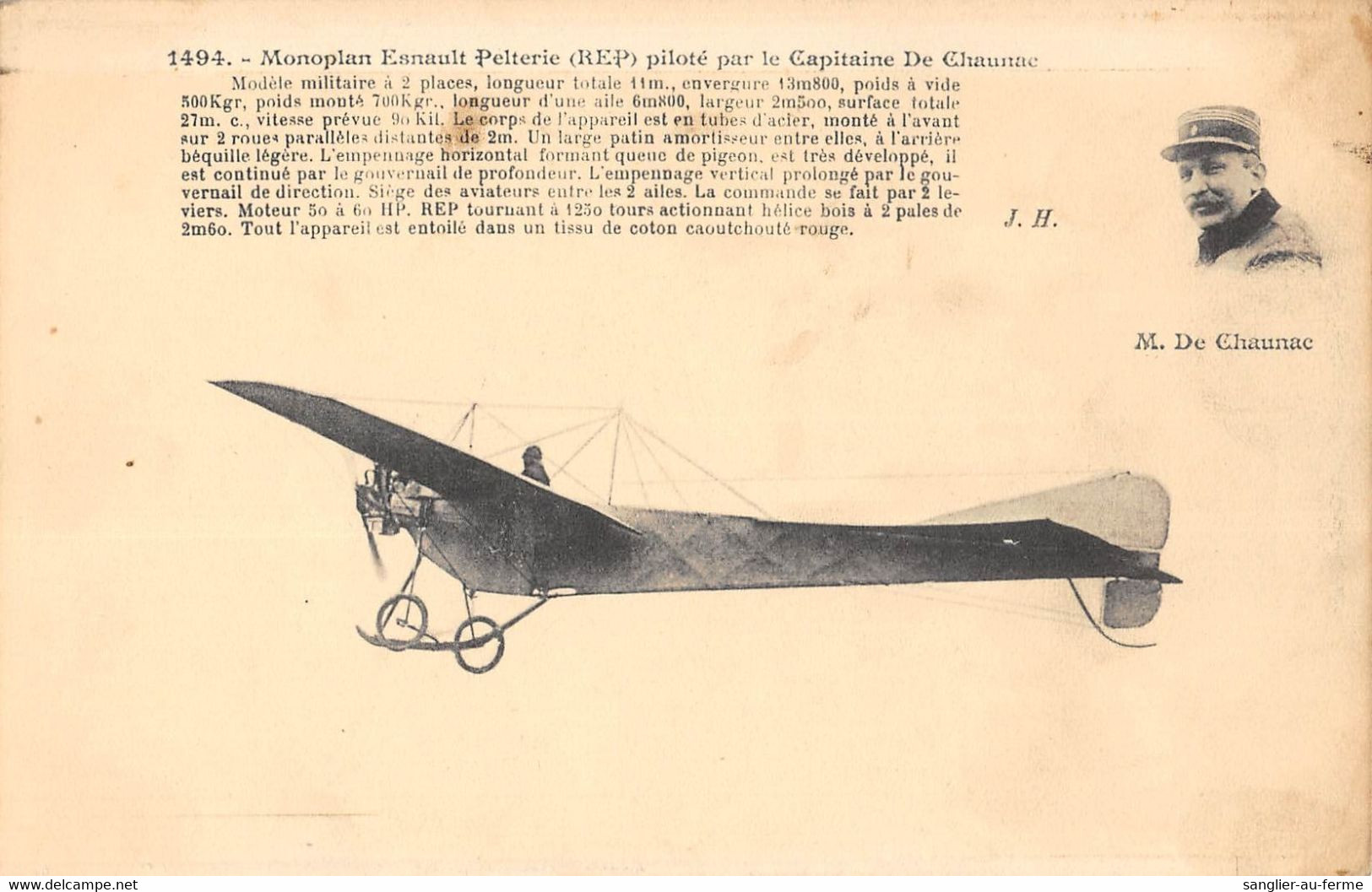 CPA AVIATION MONOPLAN ESNAULT PELTERIE REP PILOTE PAR LE CAPITAINE DE CHAUNAC - ....-1914: Précurseurs