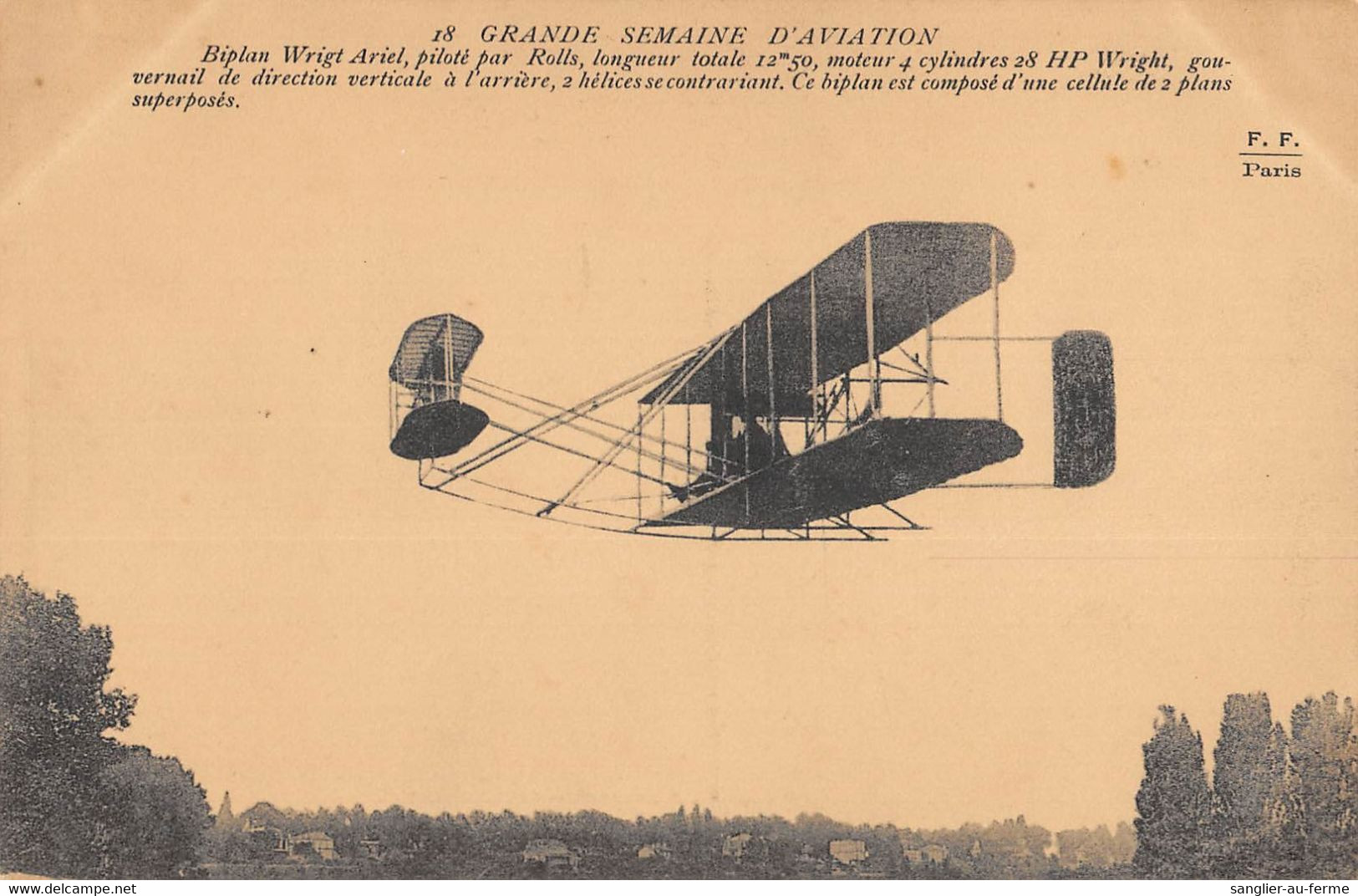 CPA AVIATION GRANDE SEMAINE D'AVIATION BIPLAN WRIGHT ARIEL PILOTE PAR ROLLS - ....-1914: Précurseurs