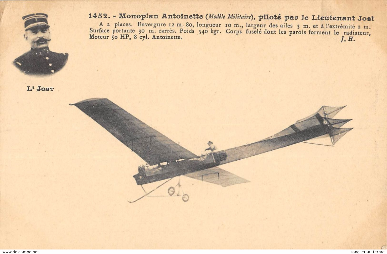 CPA AVIATION  MONOPLAN ANTOINETTE PILOTE PAR LE LIEUTENANT JOST - ....-1914: Précurseurs