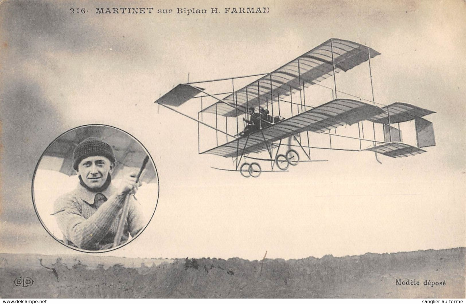 CPA AVIATION MARTINET SUR BIPLAN H.FARMAN - ....-1914: Précurseurs