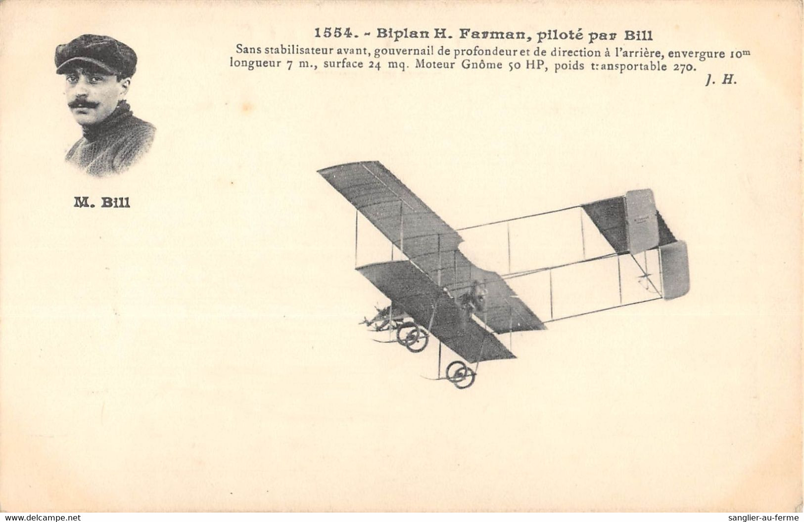 CPA AVIATION BIPLAN H.FARMAN PILOTE PAR BILL - ....-1914: Precursori