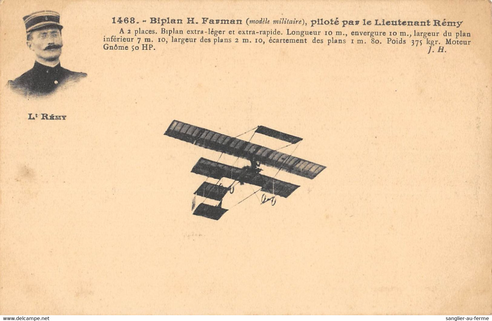 CPA AVIATION BIPLAN H.FARMAN PILOTE PAR LE LIEUTENANT REMY - ....-1914: Precursors