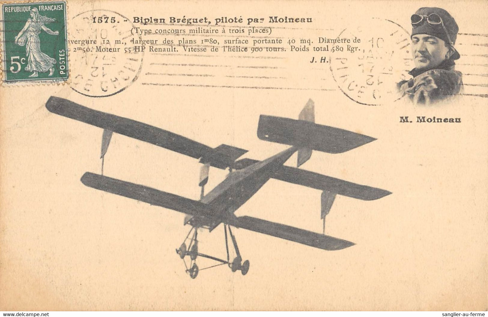 CPA AVIATION BIPLAN BREGUET PILOTE PAR MOINEAU - ....-1914: Précurseurs