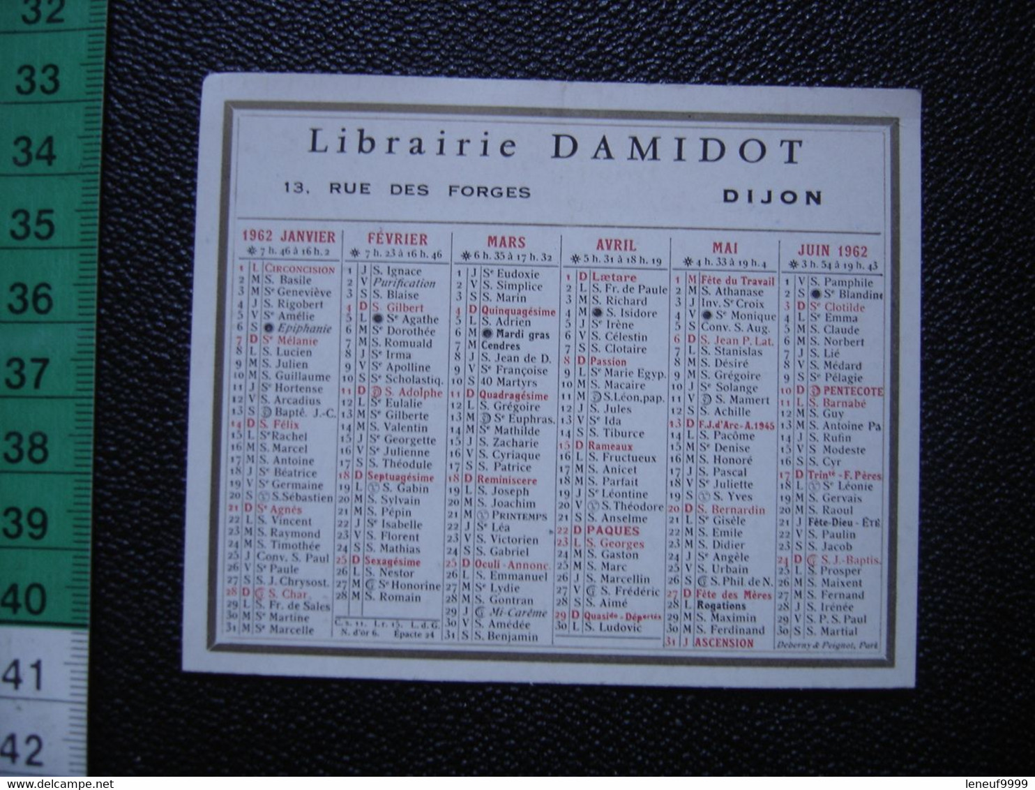 Collector CALENDRIER De Poche 1962 Valable Pour 2029 Librairie DAMIDOT Dijon - Petit Format : 1961-70
