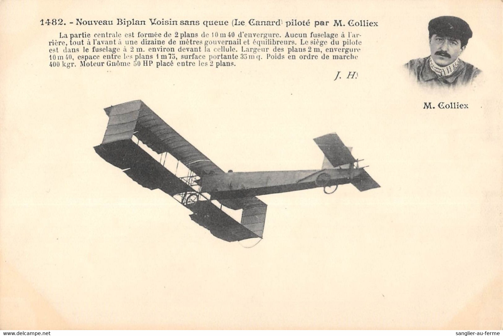 CPA AVIATION NOUVEAU BIPLAN SANS QUEUE LE CANARD PILOTE PAR M.COLLIEX - ....-1914: Précurseurs