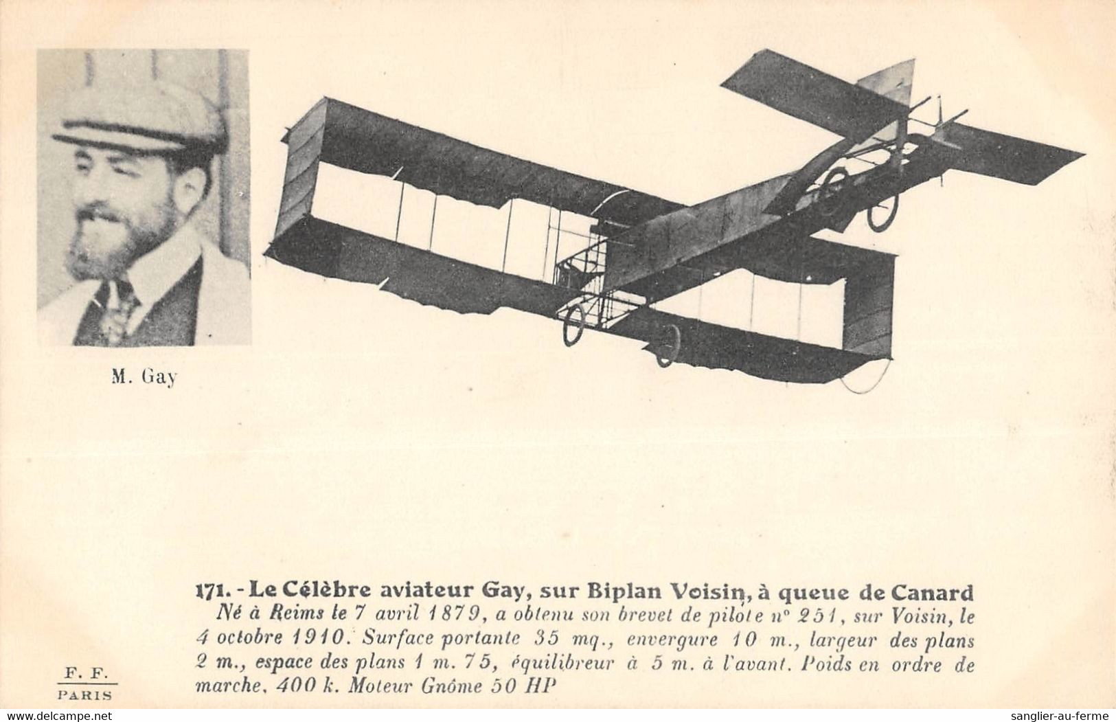 CPA AVIATION LE CELEBRE AVIATEUR GAY SUR BIPLAN VOISIN A QUEUE DE CANARD - ....-1914: Vorläufer