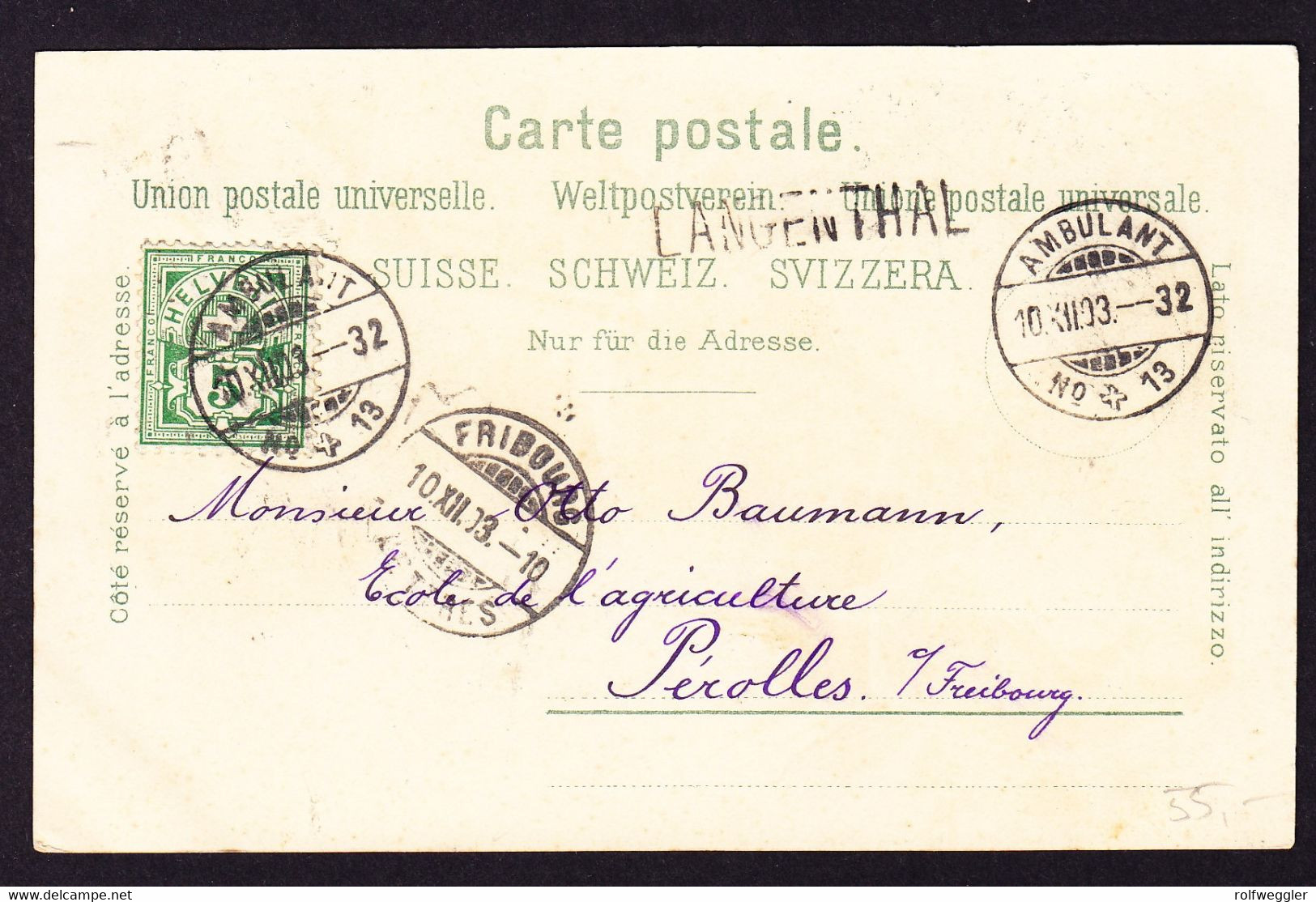 1903 Gelaufene Litho AK, Gruss Aus Langenthal. 6 Bildrig. Mit Postgebäude. Bahnstempel Ambulant 13, Langenthal. - Langenthal