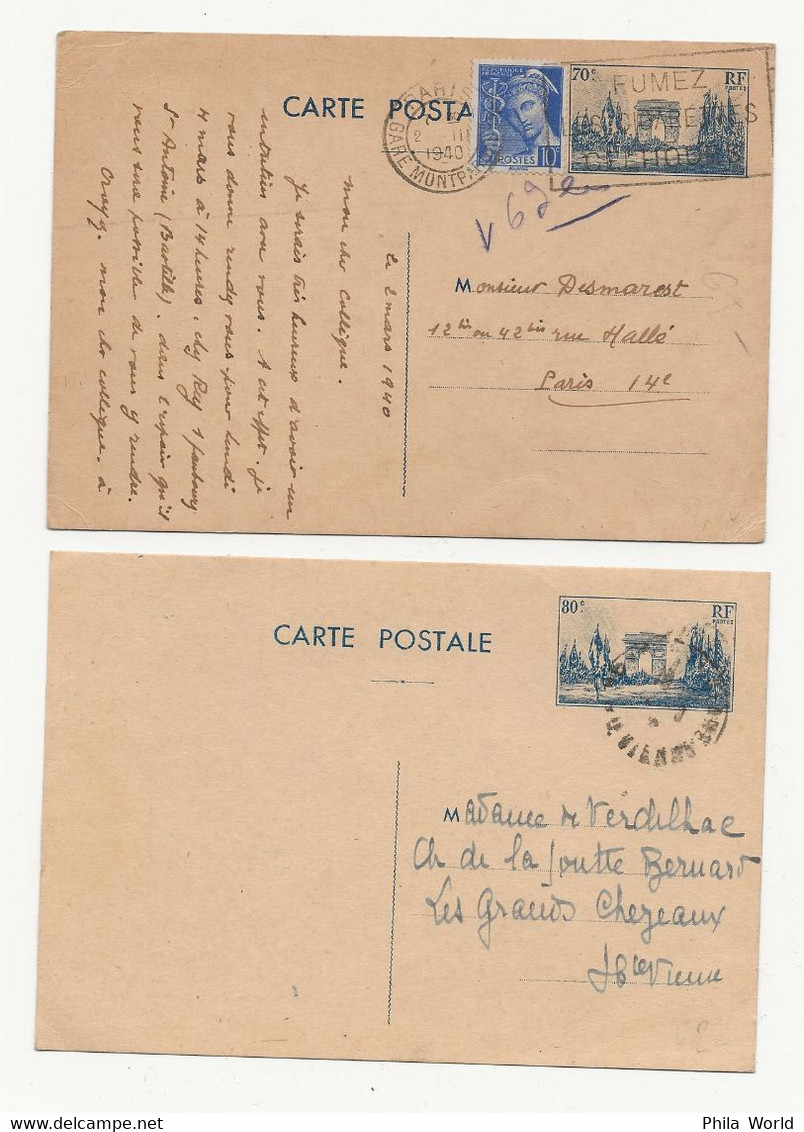 ENTIER POSTAL ARC De TRIOMPHE 1940 LOT De 3 EP MONTARGIS PARIS HAUTE VIENNE - 1921-1960: Modern Period