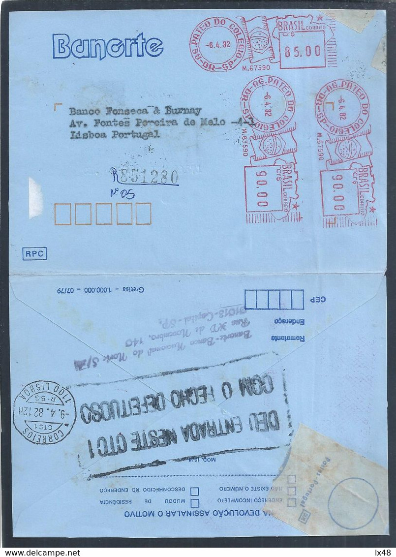 Carta Registada Do Banorte Banco Nacional Norte, Brasil B.F.B. 1982. Marca 'Deu Entrada Neste CTC1 Com Fecho Defeituoso - Briefe U. Dokumente