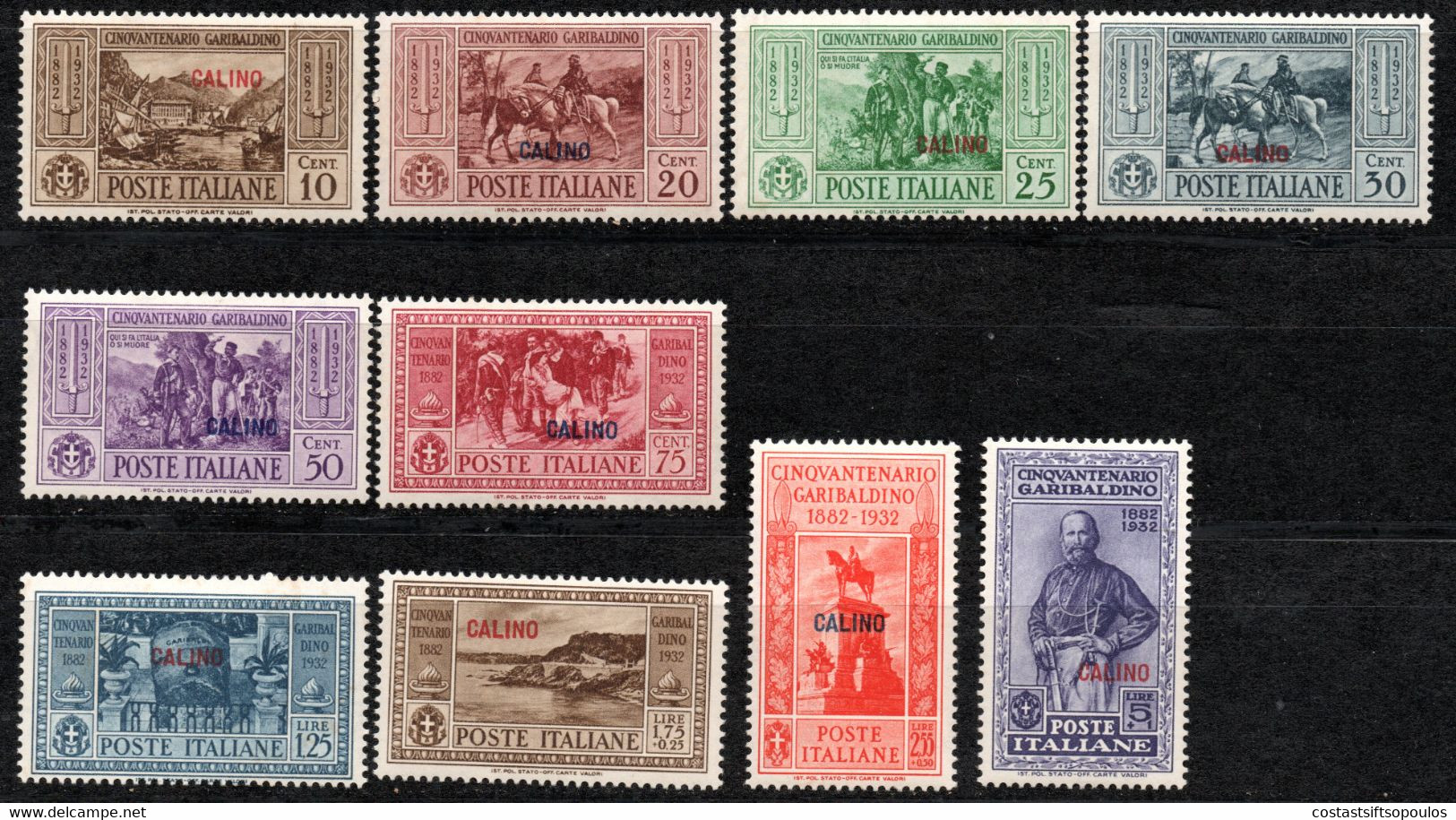 664.GREECE,DODECANESE,ITALY.CALINO,KALIMNO,1932 GARIBALDI HELLAS 108-117 SCOTT 17-26 MH  GUM BLEMISHES - Dodécanèse