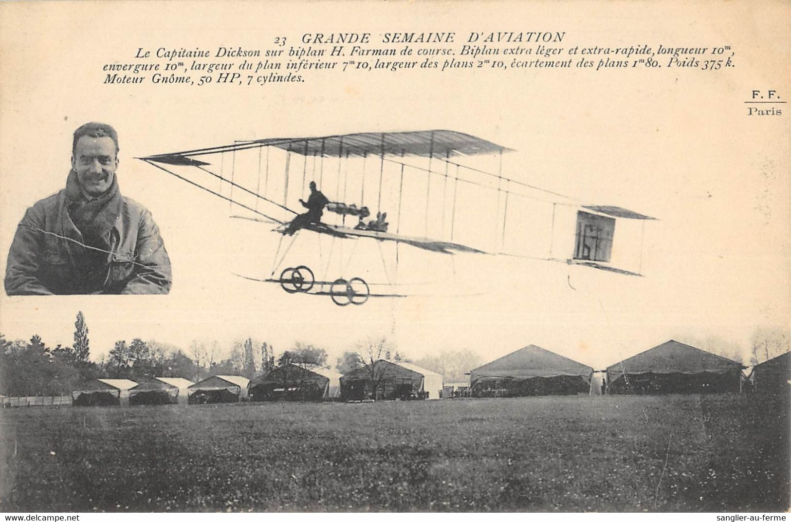 CPA AVIATION GRANDE SEMAINE D'AVIATION LE CAPITAINE DICKSON SUR BIPLAN H.FARMAN DE COURSE - ....-1914: Vorläufer