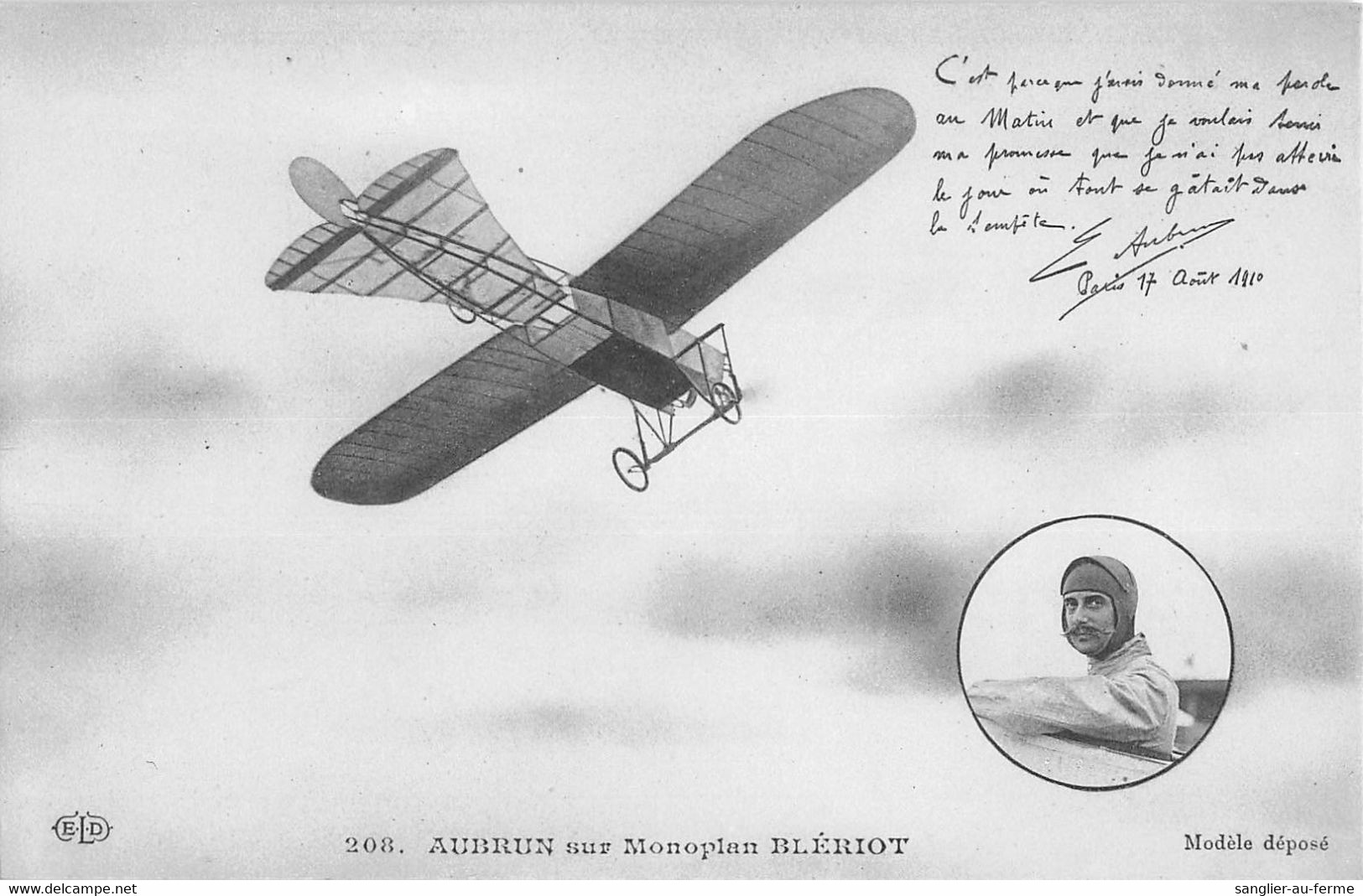 CPA AVIATION AUBRUN SUR MONOPLAN BLERIOT - ....-1914: Précurseurs