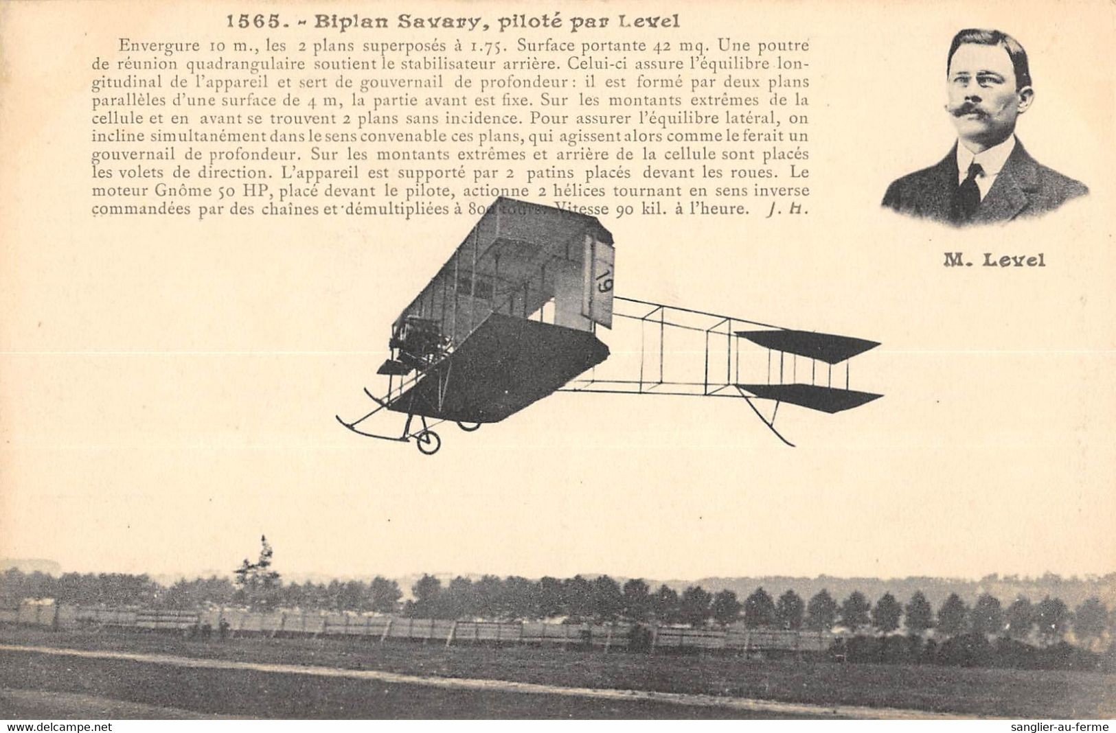 CPA AVIATION BIPLAN SAVARY PILOTE PAR LEVEL - ....-1914: Précurseurs