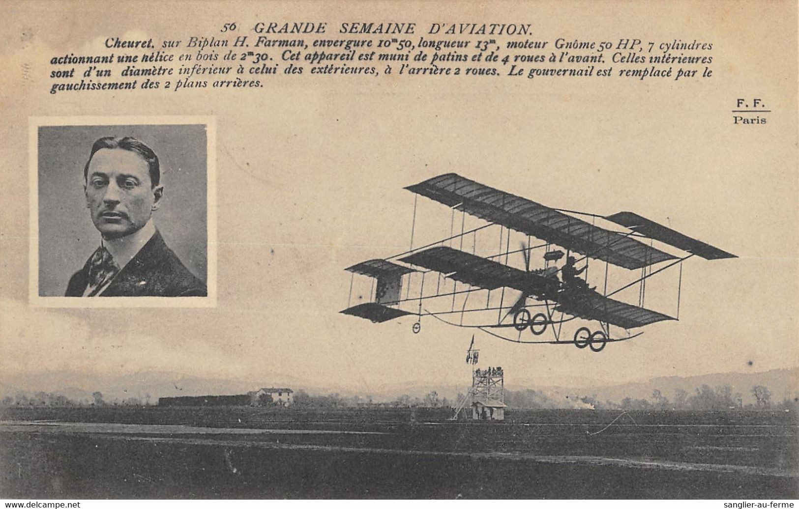 CPA AVIATION GRANDE SEMAINE D'AVIATION CHEURET SUR BIPLAN H.FARMAN - ....-1914: Précurseurs