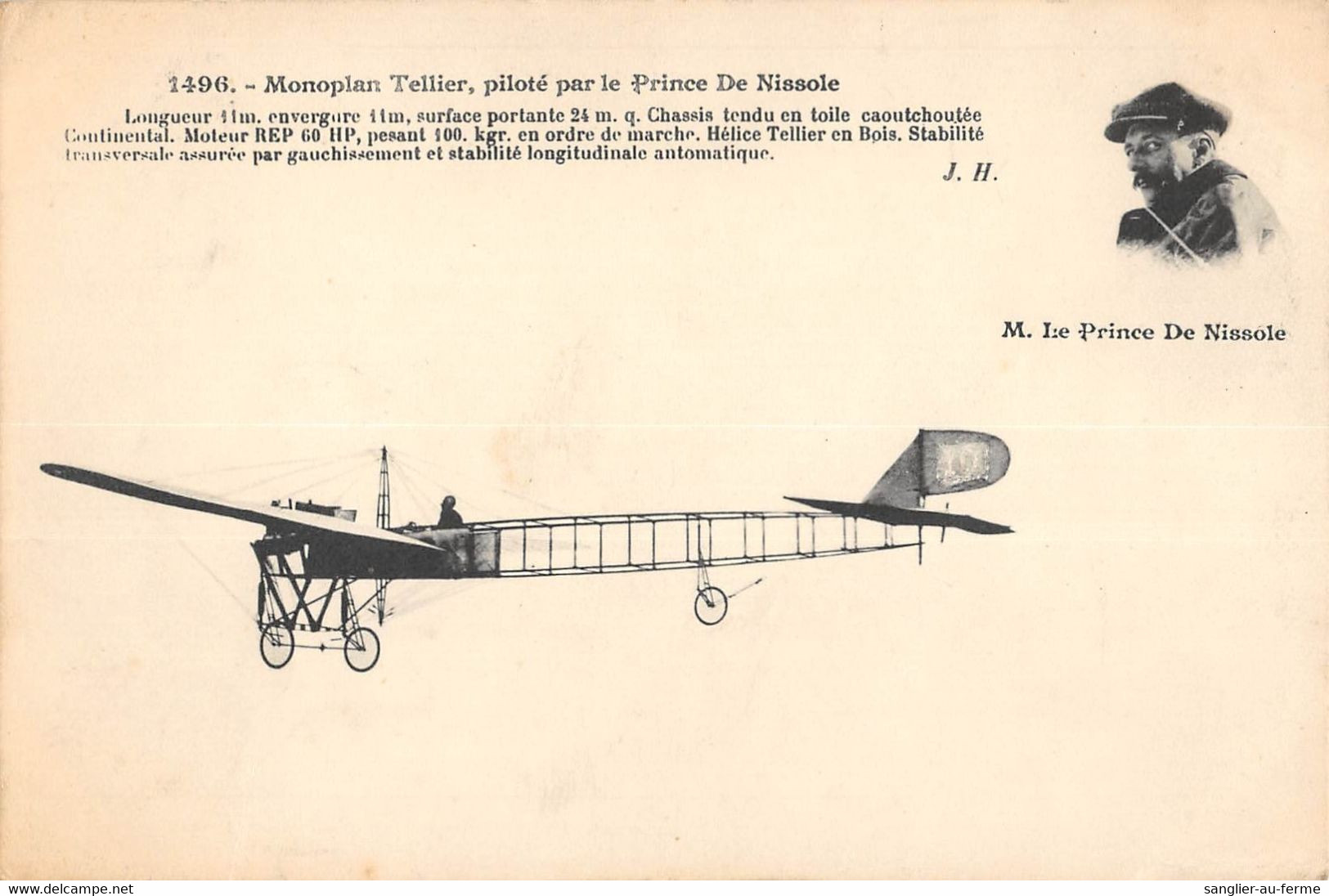 CPA AVIATION MONOPLAN TELLIER PILOTE PAR LE PRINCE DE NISSOLE - ....-1914: Precursores