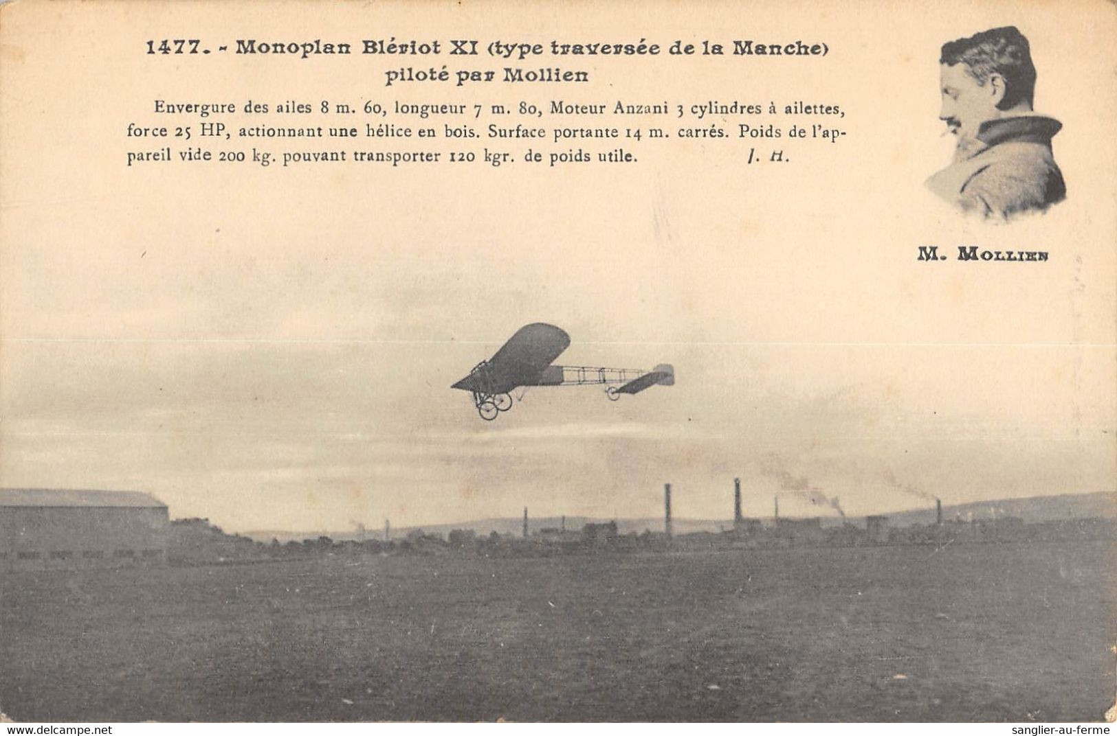 CPA AVIATION MONOPLAN BLERIOT XI TYPE TRAVERSEE DE LA MANCHE PILOTE PAR MOLLIEN - ....-1914: Précurseurs