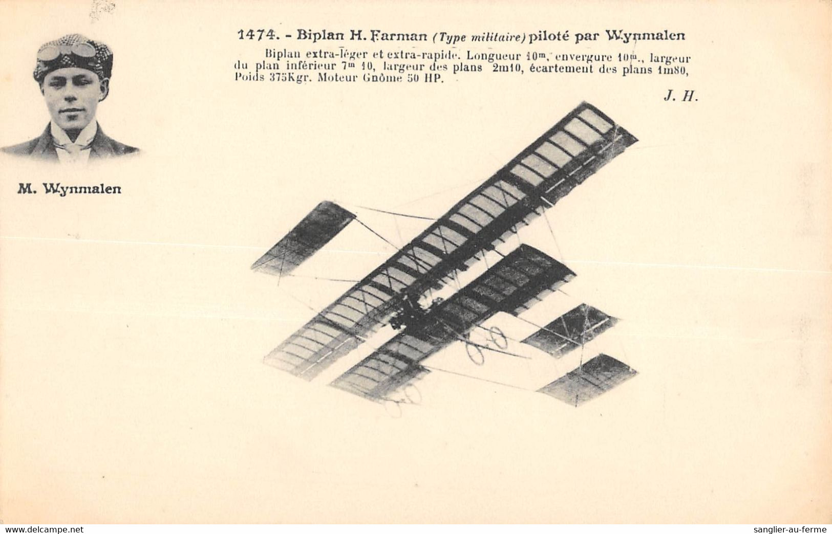 CPA AVIATION BIPLAN H.FARMAN TYPE MILITAIRE PILOTE PAR WYNMALEN - ....-1914: Vorläufer