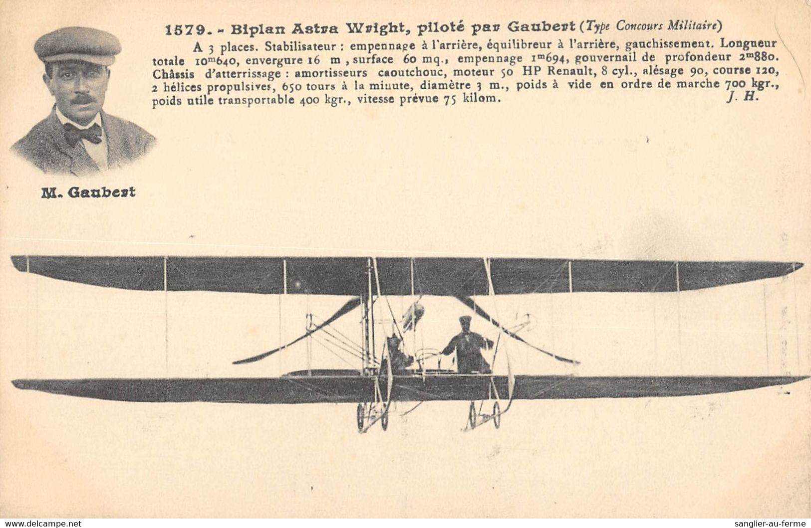 CPA AVIATION BIPLAN ASTRA WRIGHT PILOTE PAR GAUBERT - ....-1914: Précurseurs