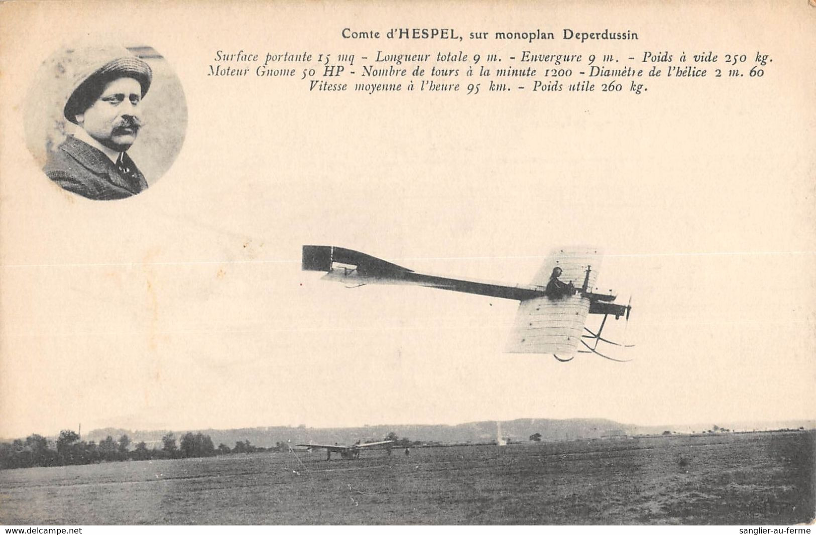 CPA AVIATION COMTE D'HESPEL SUR MONOPLAN DEPERDUSSIN - ....-1914: Précurseurs