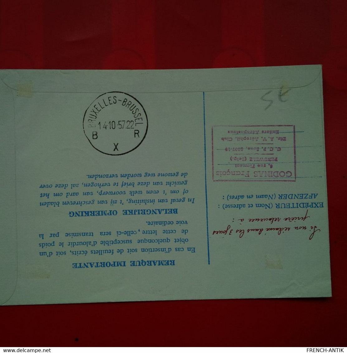 LETTRE AEROGRAMME PAR AVION BRUXELLES ISTANBUL 1ERE LIAISON AERIENNE DIRECTE 1957 - Lettres & Documents
